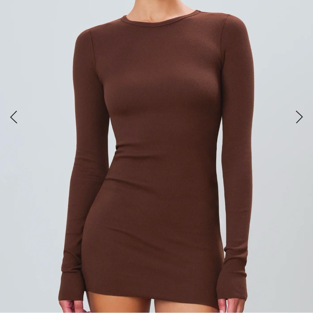 Eterne Brown Long Sleeve Bodycon Mini Dress